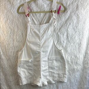 Aerie White Denim overall shorts